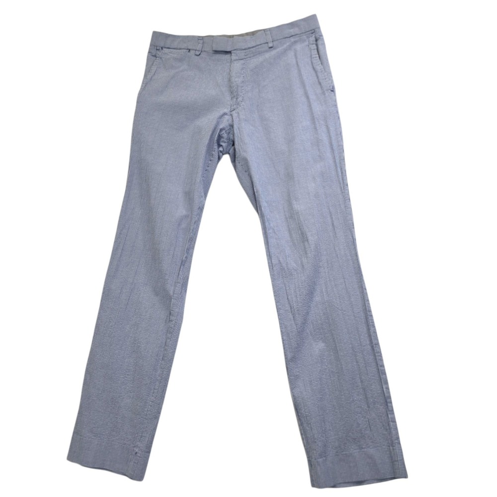 Banana Republic Chino Pants 32x32 Mens Blue Check Modern Slim Fit Seersucker